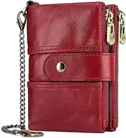 [QUEAMBLER] Women's Wallet Purse RFID Blocking Genuine Leather Ladies Purses for Women with Coin Pocket 16 Card Holder (Red)