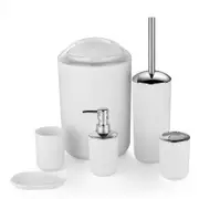 Catzon Bathroom Accessories Set of 6 with Toothbrush Holder Cup Soap Dispenser Trash Can Plastic Bathroom Set-White