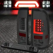 FOR 99-07 FORD SUPER DUTY LED L-BAR TAIL LIGHTS+3D THIRD BRAKE/CARGO LAMP TINTED