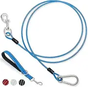 Short Dog Leash - Chew Proof 5 FT Dog Tie Out Cable with Reflective Soft Padded Handle for Training Walking Running Hiking Camping - Heavy Duty Lead Strong Dog Cable for Small Medium Large Dog Blue