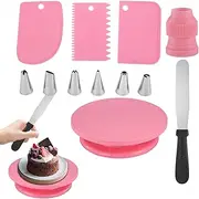 Cake Decorating Turntable - Food-Grade Cake Decorating Stand, Smooth Silent Rotation | /Set Bakery Supplies, Including 1 Spatula, 3 Icing Comb Scrapers, 6 Icing Piping Tips