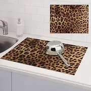 Leopard Skin Dish Drying Mats for Kitchen Counter, Absorbent Microfiber Kitchen Dishes Drainer Mat Large Dish Drying Pad with Hook Coffee Mat Kitchen Accessories 18x24 Inch