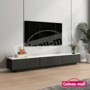TV Cabinet Stand Unit Wooden Console Table White Faux Marble Top Black 180cm
