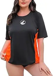 [Halcurt] Women's Plus Size Rash Guard Swimwear UPF 50+ Swim Shirt Built in Bra
