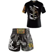 Kids Boxing Set - Sparring Shorts And Tights - Bright Green - Silvery Dragon Black - M