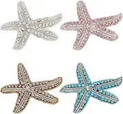 WEBEEDY 4 PCS Rhinestone Beaded Starfish Patch Sewing on Sequins Applique Patches DIY Bling Embroidery Decorative Appliques Patches for Clothing Dress Hat Bag Jacket Shoes Garment Embellishment