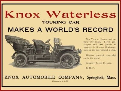 1906 Knox Automobile Co. NEW Metal Sign: Waterless Touring Car. Springfield, MA