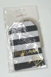 NWT “Paper Love” Black White Gold Bridal Party Gift Tags 12 Tags Glitter String