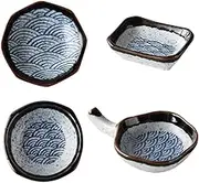 Mobestech 4pcs Japanese Style Ceramic Sauce Plates Versatile Seasoning Dish for Appetizers High Temperature Calcined Ceramics Non Slip Bottom for Sauces Spices Snacks