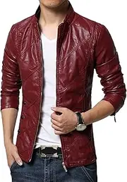 [JEShifangjiusu] Magic Skin Man Coat Knife Locomotive Light Jacket Leisure Wind Coat, Red, 5XL