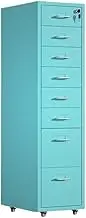 File Cabinet Metal File Data Organizer Multifunctional Office Storage Drawer Cabinet 8 Layer Large Capacity File Cabinet with Lock Office Drawer(Blue)