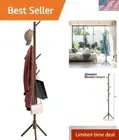 Sturdy Walnut Coat Rack Stand with 8 Hooks – Easy Assembly & Compact Size