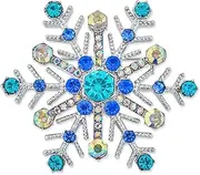 [Bling Jewelry] Winter Aqua Ice Blue Teal Crystal Large Frozen Winter Holiday Party CZ Pave Cubic Zirconia Scarf Christmas Statement Snowflake Brooch Pin For Women Silver Plated Brass