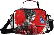 Japanese Samurai Woman Insulated Lunch Box for Women Men - Ideal for Work, Picnics - Includes Adjustable Shoulder Strap