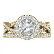 2.3ct Round Cut Halo Engagement Wedding Ring Band bridal Set 14k Yellow Gold