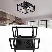 Gigicial Modern Outdoor Ceiling Light Fixtures, Black 2-Light Hallway Light Fixtures Ceiling, Industrial Farmhouse Square Cage Ceiling Lamp