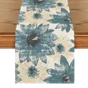 Blue Retro Daisy Spring Table Runner, Seasonal Summer Vintage Kitchen Dining
