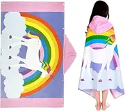 MooMoo Baby Kids Beach Towel Hooded Absorbent Bath Swim Towel Large Cotton Poncho Wrap Towel for Girls