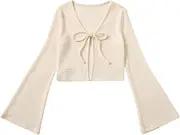 [Verdusa] Women's Tie Front Bell Long Sleeve Crop Cardigan Shrug Top