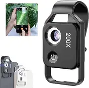 Nanozoom 200x Magnification Zoom, Nano Zoom 200x, Nanozoom Cell Phone Lens, Phone Microscope with Cpl Lens/LED Light(Black)