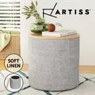 Artiss Storage Ottoman Blanket Box 60cm Foot Stool Coffee Table Linen Round Grey