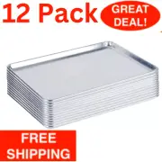 12 Pack Quarter Size Aluminum 9.5"x13" Bun Sheet Baking Pan Wire Rim Commercial