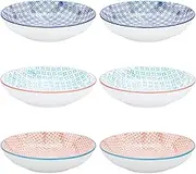 Nicola Spring Patterned Pasta Bowls - 3 Colours - Pack of 6 - Porcelain Flower Print Design Rice Serving Bowls for Cereal, Fruit, Dessert, Salad, Noodles, Snacks