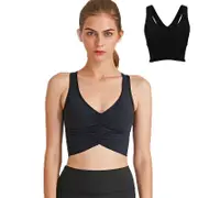 Nevenka Medium Support Sports Bra Scrunched Front Fitness Racerback Vest-Black