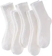 [Zhiyu666] Zhiyu Fluffy Socks for Women Bed Socks 6 Pairs Ladies Slipper Socks Soft Plush Fuzzy Socks Winter Comfy Warm Socks for Christmas Valentines Gifts (White), White, One size