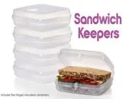 Tupperware SANDWICH KEEPERS ~ Set of 5 ~ Hinged One-Piece ~ Frosted Sheer ~ NEW!