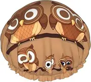 Cute Big Brown Cartoon Owls Print Shower Cap For Women Men Reusable Lightweight Soft Bath Hair Cap With Elastic Band
