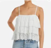 AQUA Ladies White Ruffled Eyelet Crop Top, NWT!