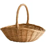 Wicker Basket with Handle, Wicker Shopping Basket, Gift Hamper Basket, Picnic Baskets, Kitchen Storage Basket- Small wood color