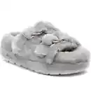 J/SLIDES Brooke Gray Shearling Platform Slides Slip-On Buckled Sandal Slipper *7