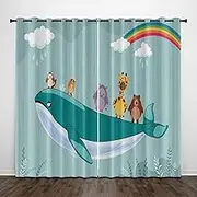 Exquisite Kids Blackout Curtains Animals Whale Rainbow Giraffe 55x63 Inch Bedroom Eyelet Thermal Insulated Room Darkening Printed Curtains for Nursery,Set of 2 Panels