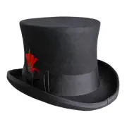 Adult Men's Steampunk English Gentleman Wool Top Hat Black Red Feather