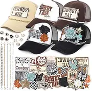 Meneng Customizable Cowboy Hat 5-Pack: Western Snapback Trucker Hat DIY Kit with Detachable Chains & 30 Embroidered Patches for Women/Men - Rodeo Ranch Country Music Festival Accessories Gift