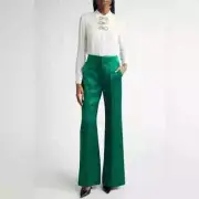 Alice + Olivia Forest Green Dylan Piped Satin Wide Leg Pants Size 0 $395