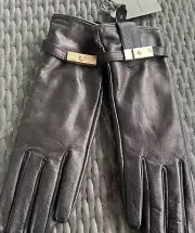 Allsaints Womens Turnlock Leather Gloves Black Sz M NWT $149