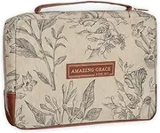 Christian Art Gifts Premium Vegan Leather Fashion Bible Cover for Women: Amazing Grace - 2 Cor. 12 Inspirational Scripture, Sturdy Protective Book Carry Case Bag Accessory, Creamy Brown Floral, Large
