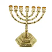 7 Branch Menorah Candle Holder Jerusalem Temple 12 Tribes of Israel Menorah with Aaron Rod Manna multicolor