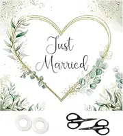 Hxezoc 200 x 180 cm Wedding Heart to Cut Out Green, Heart for Cutting Wedding, Registry Office Surprise, Just Married Sheet Wedding with 2 Scissors for The Bride and Groom Wedding Decoration