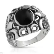 Fleur-de-lis Gentlemens Ring in Black Enamel and 925 Sterling Silver Size 12