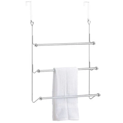 Over The Door 3 Tier Silver Metal Towel Rack, Small Bathroom Towel Door Hanger