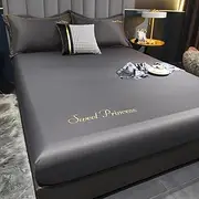 Summer Fitted Sheets Washed Silk Bedspread Non-Slip Fixed Mattress Protector King and Queen-Grey_150x200cm+25cm(3pcs)