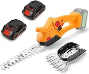Cordless Hedge Trimmer, 2-in-1 Electric Shrub Trimmer, Handheld Grass Cutter, Hedge Shear, with Interchangeable Blades, 2 PCS Batteries and Charger, for Shrub, Garden, Grass, Lawn and Pruning