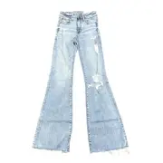 American Eagle Women's Next Level Ripped Long Super High Rise Flared Jeans - 26W