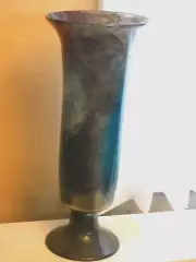 HAND BLOWN LARGE 23 1/2" GLASS VASE ART GLASS TEAL PURPLE GRAY SCOTTSDALE NEW