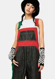[Cross Colours] Color Block Denim Overalls