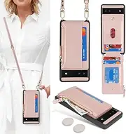 [Cavor] for Google Pixel 6a Case Wallet, for Pixel 6a Crossbody Case with Strap, Wallet Phone Case for Women,Leather Zipper Pocket Card Holder -Rose Gold
